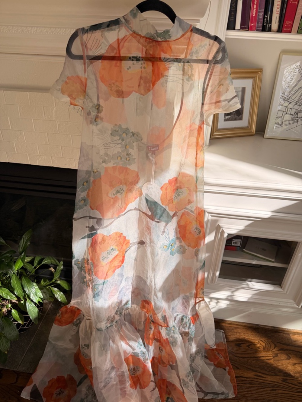 New with tags STAUD Calluna Poppy Floral sheer organza tie back maxi gown Dress - Picture 6 of 15
